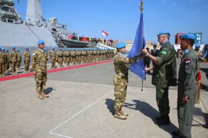 Upacara Transfer of Authority (TOA) kepada Satgas Maritim TNI KONGA XXVIII J UNIFIL pengawak KRI Usman Harun-359 yang dikomandoi oleh  MTF Commander Rear Admiral Sergio Fernando De Amaral Chaves Junior.