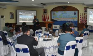 Kapushidrosal Laksamana Muda TNI Harjo Susmoro saat memberi sambutan pada kunjungan Delegasi dari 19 negara Pulau dan Kepulauan di Pushidrosal.