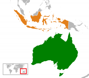 Ilustrasi posisi geografis Indonesia dan Australia.